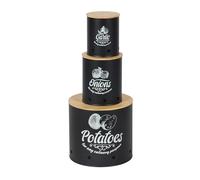 Relaxdays Set de 3 cajas con tapa de bambú blanco,marrón claro,negro