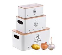 Relaxdays Set de 3 Cajas de Almacenamiento para Verduras, metálicas, 19x33x15 cm, Blancas