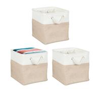 Relaxdays Set de 3 cestas de lino beige,crema