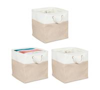 Relaxdays Set de 3 cestas de lino beige,crema