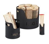 Relaxdays Set de 3 cestos leñeros LOGS negro