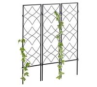 Relaxdays Soportes Plantas Metálicos, Set de 3, con Estacas, Enrejado para Trepadoras, 122 x 31 cm, para Jardín, Negro