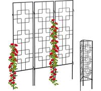 Relaxdays Soportes Plantas Metálicos, Set de 3, con Estacas, Enrejado para Trepadoras, 122 x 30,5 cm, para Jardín, Negro