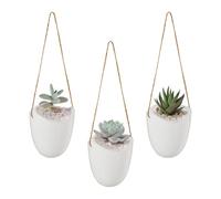 Relaxdays Set de 3 floreros colgantes de pared blanco,marrón claro