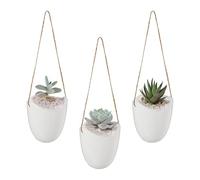 Relaxdays Set de 3 Floreros, Jarrones de Pared Interiores, Colgante, Jarra Flores y Plantas, Cerámica, Blanco