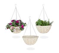 Relaxdays Set de 3 macetas colgantes tejidas beige