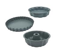 Relaxdays Set de 3 moldes Ø 25,5/27,5/28 cm, antiadherentes, Tipo Corona, Tartas y bizcochos, Acero al Carbono, Gris