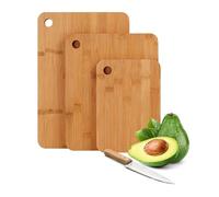 Relaxdays Set de 3 Tablas de Cortar, bambú, Tabla de Cocina con Agujero, 3 tamaños, Madera de 22-33 cm, Natural