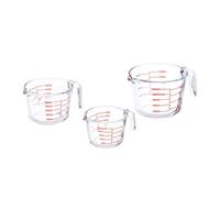 Relaxdays Set de 3 vasos medidores de cristal rojo,transparente