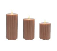 Relaxdays Set de 3 Velas LED con Llama Parpadeante, Cera Real, estrías, sin Llama, Rosa Antiguo, 18 x 7.5 x 7.5 cm
