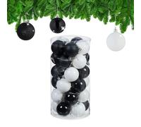 Relaxdays Set de 30 bolas para árbol de Navidad blanco,negro,plata