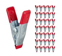 Relaxdays Juego de 36 pinzas de sujeción metálicas rojo,plata