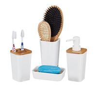 Relaxdays Set de 4 accesorios de baño modernos blanco,marrón claro