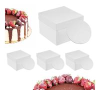 Relaxdays Set de 4 Cajas para Tartas, con Bases Incl., 30x30x30 cm, Caja Alta para Bodas y cumpleaños, cartón Blanco