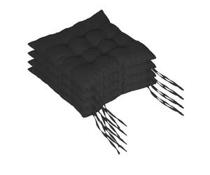 Relaxdays Set de 4 cojines de silla acolchados negro