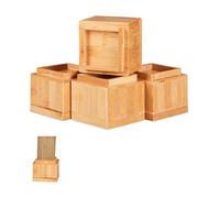 Relaxdays Set de 4 Elevadores Mesa, Silla, Cama, Muebles, Alza, Taco, Bambú, 8,5 cm Elevación, 10x11,5x11,5 cm, Natural