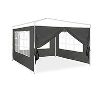 Relaxdays Set de 4 Laterales Carpa, Cortinas Cenador con Ventanas y Cremallera, Impermeables, de PVC y Polietileno, Gris