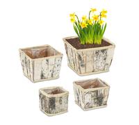 Relaxdays Set de 4 macetas cuadradas de madera blanco,marrón claro,negro