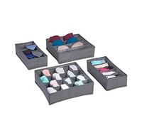 Relaxdays Set de 4 Organizadores de Cajones, Almacenaje de Ropa Interior, Calcetines, Bragas, Sujetadores, Gris Oscuro