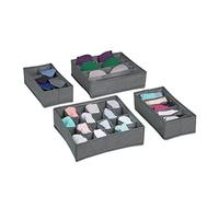 Relaxdays Set de 4 Organizadores de Cajones, Almacenaje de Ropa Interior, Calcetines, Bragas, Sujetadores, Gris Claro, Cartón, 9 x 32 x 32 cm