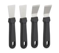 Relaxdays Set de 4 Rasquetas, Limpia Superficies, 17,5x4x1,5 cm, Rascador de Acero Inoxidable para Horno, Negro/Plateado