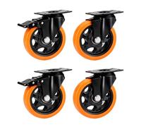 Relaxdays Set de 4 ruedas giratorias naranja,negro