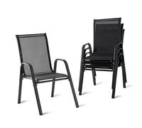 Relaxdays Set de 4 Sillas de Jardín Apilables Respaldo Alto Reposabrazos 90x56x65 cm Antracita