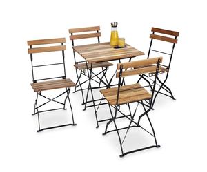 Relaxdays Set de 4 sillas de jardín madera natural marrón claro,negro