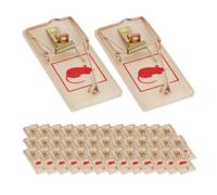 Relaxdays Set de 40 trampas ratas de madera marrón claro,cobre,rojo