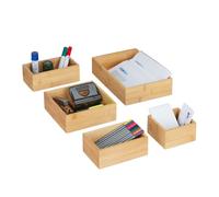 Relaxdays Set de 5 cajas para almacenaje de bambú marrón claro
