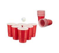 Relaxdays Set de 50 vasos de beer pong blanco,rojo