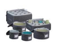 Relaxdays Set de 6 cajas para copas y vajilla blanco,gris