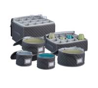 Relaxdays Set de 6 cajas para copas y vajilla blanco,gris