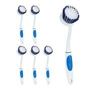 Relaxdays Set de 6 Cepillos para Fregar Platos, Cerdas Semiduras, Vajilla, Mango Engomado, Plástico, 25 cm, Azul