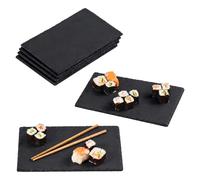 Relaxdays Set de 6 platos de pizarra, 20 x 30 cm, rectangulares, antracita | para servir queso y postres