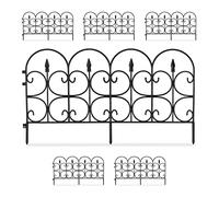 Relaxdays Set de 6 Vallas Decorativas Jardín, Cercado Huertos, Vallado Altura 30 cm, Longitud 4 m, con Estacas, Negro