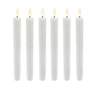 Relaxdays Set de 6 Velas LED con Llama Parpadeante, Cera Real, Ranuras, sin Llama, Blancas, 25 x 2 cm