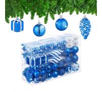Relaxdays Set de 72 bolas de árbol de Navidad blanco,azul