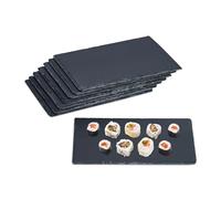 Relaxdays Set de 8 Platos de Pizarra, para Servir y Escribir, Buffet, Bandeja Piedra Rectangular, 26 x 16 cm, Antracita