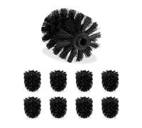 Relaxdays Set de 9 Cepillos de Recambio Escobilla WC, Baño, Repuesto, Plástico, 12 mm de Rosca, ⌀ 7 cm, Color Negro