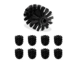 Relaxdays Set de 9 Cepillos de Recambio Escobilla WC, Baño, Repuesto, Plástico, 12 mm de Rosca, ⌀ 7 cm, Color Negro