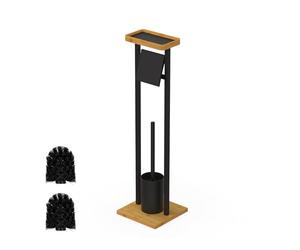 Relaxdays Set de baño Independiente con Estante 73,5x20x20 cm, 2 recambios, portarrollos y Cepillo WC, Negro/Natural