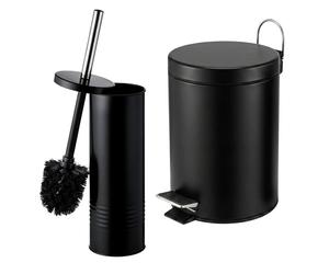 Relaxdays Set de baño: papelera y escobilla WC negro,plata