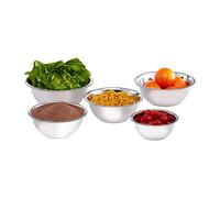 Relaxdays Set de Cinco Boles de Mezclar, Cuencos para la Cocina, Ensaladera, Plateado, Acero Inoxidable
