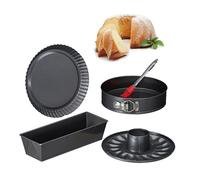 Relaxdays Set de 4 moldes para bizcochos + pincel antracita