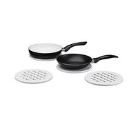 Relaxdays Set de Cuatro salvamanteles, Bambú, Bandejas para ollas y sartenes, 20 cm Ø, Blanco