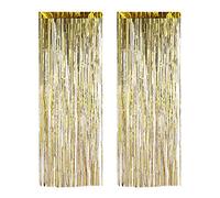 Relaxdays Set de dos cortinas para fiestas, Decoración para cumpleaños y bodas, Cortina de flecos brillantes, 100 x 250 cm, Dorado