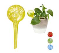 Relaxdays Set de Dos, Sistema de riego para Plantas, Vacaciones, Ø 6cm, Amarillo, Vidrio, 2 Globos, 2