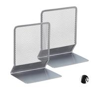 Relaxdays Set de Dos sujetalibros, Soporte para Libros, CDs y DVDs, Plateado, 16,5 x 13 x 10,5 cm