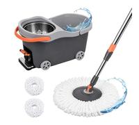 Set fregona Relaxdays, Cubo 16L con escurridor y Carro con Pedal, 29,5x30x50 cm, 2 Cabezales Microfibra, Gris